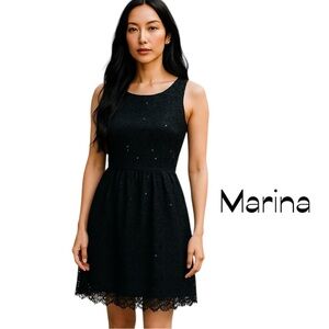 Marina Black Sequined Lace Dress NWT Size 6